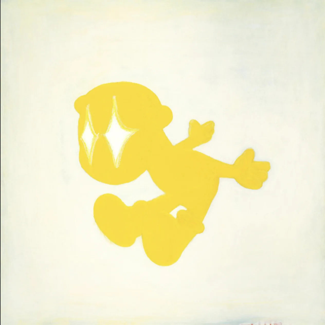 DeMajo mascot as a yellow painted silhouette with sparkling eyes