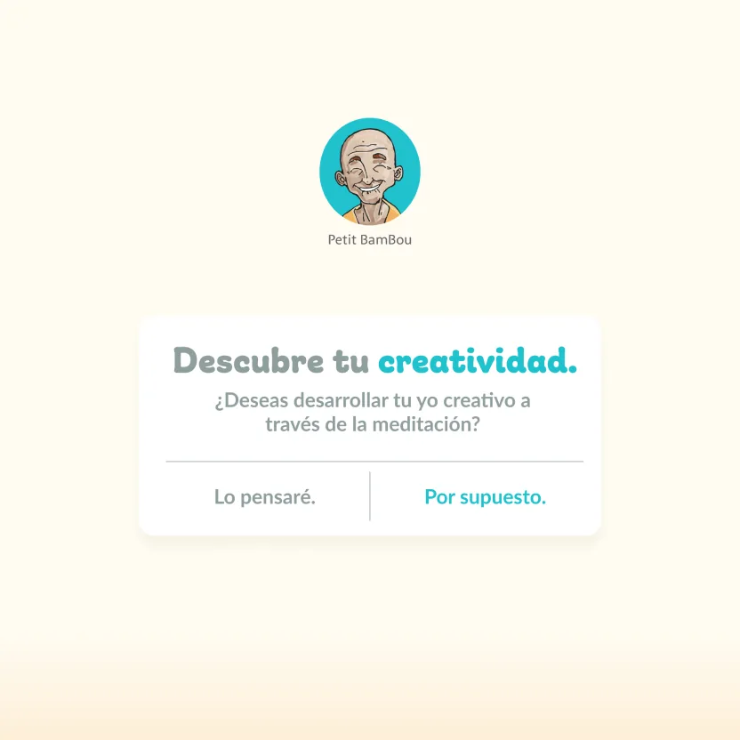 Instagram post: “Descubre tu creatividad” as an app dialog